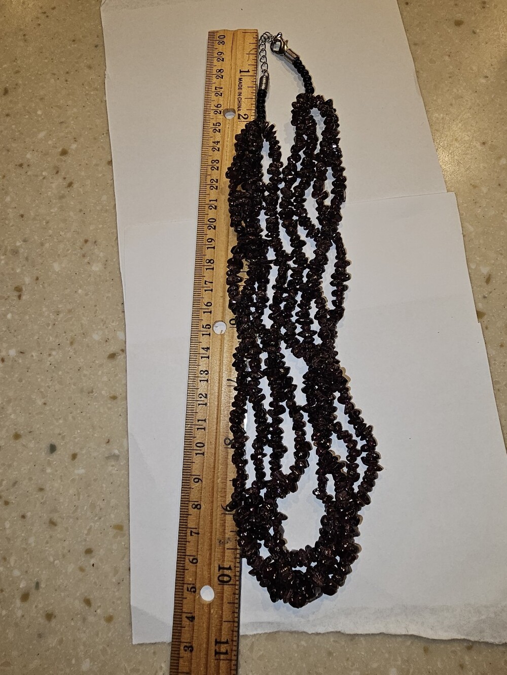 Vintage Multi-Strand Natural Garnet Chip Statement Necklace, 20" Matinee Length